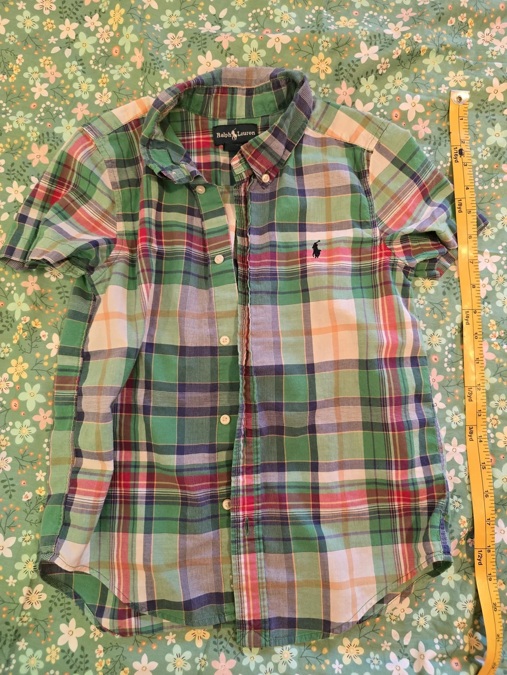 Ralph Lauren Boys' Green Plaid Short-Sleeve Button-Down Shirt